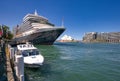 viView of cruise liner, taxi boat at Circular Quay area, Opera House visible on the background Royalty Free Stock Photo