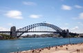 Sydney Harbour Bridge with blurry clouds and water. Royalty Free Stock Photo