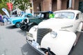 Vintage Chevrolet car with creamy white color in classic motor shows on Australia day.