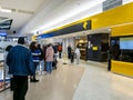 Customers queue outside the Commonwealth Bank branch at Bankstown Central Royalty Free Stock Photo