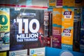 Powerball on this Thursday for 110 millions,is the biggest Australian lottery prize ever advertising at a newsagent shop in Sydney