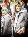 Two protesters wearing the Anonymous mask at Sydney townhall.