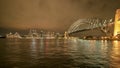 SYDNEY, AUSTRALIA - JUNE 3 2015: ultra wide angle view of sydney harbour night time Royalty Free Stock Photo