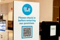 Mandatory COVID Safe QR-code check in and check out at all indoor venues in NSW. Sign with QR code in