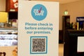 Mandatory COVID Safe QR-code check in and check out at all indoor venues in NSW. Sign with QR code in