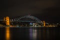 Night photo of Luna Park under Harbour Bridge, Sydney Australia. Royalty Free Stock Photo