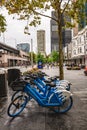 Sydney, Australia - March 03, 2023: City electric bikes on Alfred Street at Circular Quay