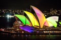 Sydney Opera House illuminated in colour Royalty Free Stock Photo
