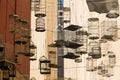 SYDNEY, AUSTRALIA - NOVEMBER 2, 2014: Forgotten Songs is an artistic installation of empty birdcages hanging in the sky on the a