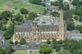 SYDNEY, AUSTRALIA - NOVEMBER 17, 2014: Hyde park in Sydney from Westfield Tower. St Mary's Cathedral Royalty Free Stock Photo