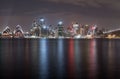 SYDNEY, AUSTRALIA - NOVEMBER 26, 2014: Sydney Harbour Bridge and Opera House. Long Exposure. Flowing Sk Royalty Free Stock Photo