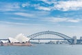 SYDNEY, AUSTRALIA - NOVEMBER 05, 2014: Sydney Opera House and Harbour Bridge. Australia. River Water Taxi Royalty Free Stock Photo