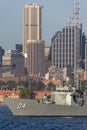 HMAS Darwin FFG 04 Adelaide-class guided-missile frigate of the Royal Australian Navy in Sydney Harbor