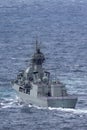 HMAS Perth FFH 157 Anzac-class frigate of the Royal Australian Navy sailing with Royal Navy ship HMS Daring