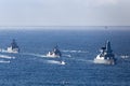 HMS Daring Type 45 Daring-class air-defence destroyer of the Royal Navy leading ships into Sydney Harbor Royalty Free Stock Photo