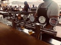 SYDNEY, AUSTRALIA - OCTOBER 3, 2018: Multiple brand draft beer dispenser and liquor bottle and many Whiskey at the Darling Harbour