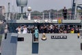 Price Harry with dignitaries including Australian Prime Minister Tony Abbot and Governor General Quentin Bryce aboard HMAS Leeuwin