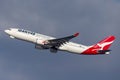 Qantas Airbus A330 large passenger airliner taking off from Sydney Airport