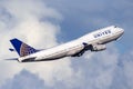 United Airlines Boeing 747 jumbo jet airliner taking off from Sydney Airport Royalty Free Stock Photo