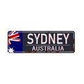 Sydney australia rusty metal sign on a white background