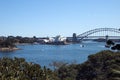 Sydney Australia Sep 17 2017, Landscape of the harbour including the iconic opera house, bridge and botanical gardens from garden Royalty Free Stock Photo