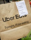 Uber Eats reusable and recyclable brown paper carrying bag