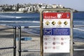 SYDNEY, AUSTRALIA - Sept 14, 2015 - Regulations and warning sign at Bondi Beach.