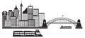 Sydney Australia Skyline Black and White Illustrat