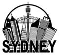 Sydney Australia Skyline Circle Black and White Il Royalty Free Stock Photo