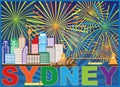 Sydney Australia Skyline Fireworks vector Illustration Royalty Free Stock Photo