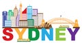 Sydney Australia Skyline Text Colorful Abstract vector Illustration Royalty Free Stock Photo