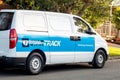 Star Track delivery van on a street. Star Track is delivery service ownded by Australia post