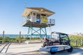 Surf life saving tower with the sign Beach closed at North Cronulla Beach, NSW Royalty Free Stock Photo