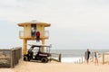 Surf life saving tower with the sign Beach closed at Wanda Beach, NSW Royalty Free Stock Photo