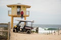 Surf life saving tower with the sign Beach closed at Wanda Beach, NSW Royalty Free Stock Photo