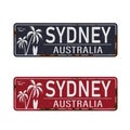 Sydney Australia tin rusty web sign set on white background Royalty Free Stock Photo