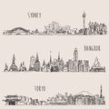 Sydney, Bangkok, Tokyo, Illustration, Hand Drawn