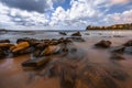 Sydney beach sunset with rock pools Royalty Free Stock Photo