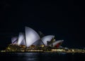 Sydney city harbour with opera house at night in australia Royalty Free Stock Photo