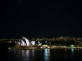 Sydney city harbour with opera house at night in australia Royalty Free Stock Photo