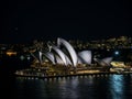 Sydney city harbour with opera house at night in australia