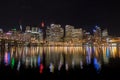 Sydney city skyline at night near Pyrmont Bridge, Cockle Bay Wha