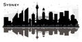 Sydney City Skyline Silhouette with Black Buildings and Reflections Royalty Free Stock Photo