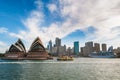 Sydney cityscape with Opera house and ferry boat Royalty Free Stock Photo