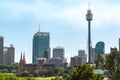 Sydney cityscape with St Marys Cathedral and Sydney Tower Royalty Free Stock Photo