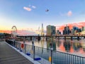 Sydney Darling Harbour with the CBD in the background NSW Australia. orange clouds at sunset