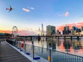 Sydney Darling Harbour with the CBD in the background NSW Australia. orange clouds at sunset