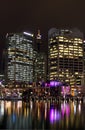 Sydney Darling Harbour by night. Buildings and bay view