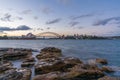 Sydney harbor skyline at sunset with Sydney harbor bridge, NSW, Australia Royalty Free Stock Photo