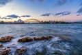 Sydney harbor skyline at sunset with Sydney harbor bridge, NSW, Australia Royalty Free Stock Photo